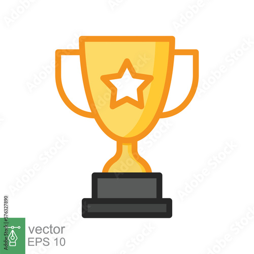 Trophy cup star flat icon. Simple filled outline style for app and web design element. Winner, award, champ, contest, won concept. Vector illustration isolated on white background. EPS 10.