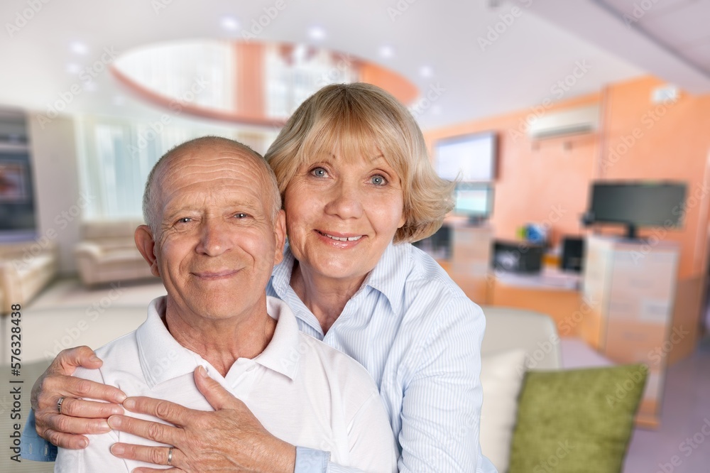 Happy senior couple hugging, support with love Happy senior couple hugging, support with love