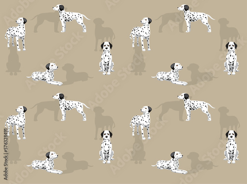 Dog Dalmatian Cute Cartoon Poses Seamless Wallpaper Background