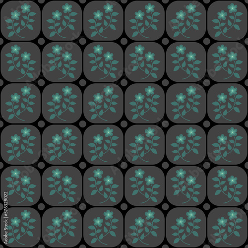 The vector illustration of geometric flowers in a seamless repeat pattern with a dark background, Suitable for wallpaper, backdrops, mobile cases, and various surfaces.