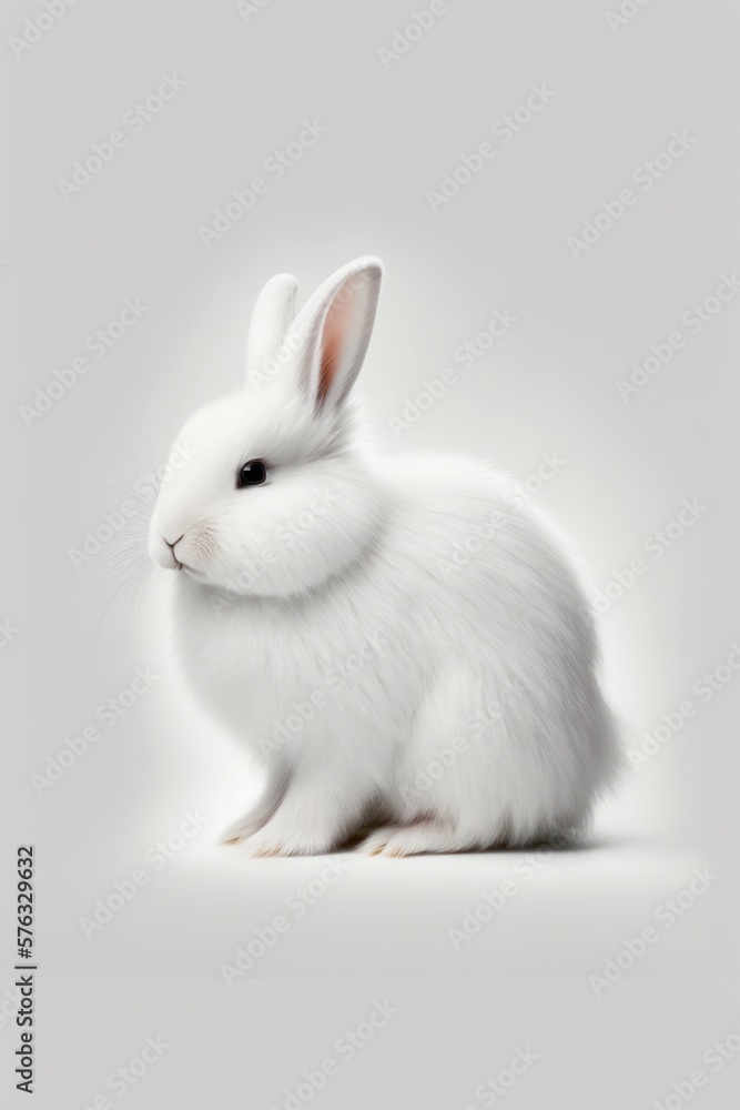 Lonely Easter bunny on white background. Generative AI.