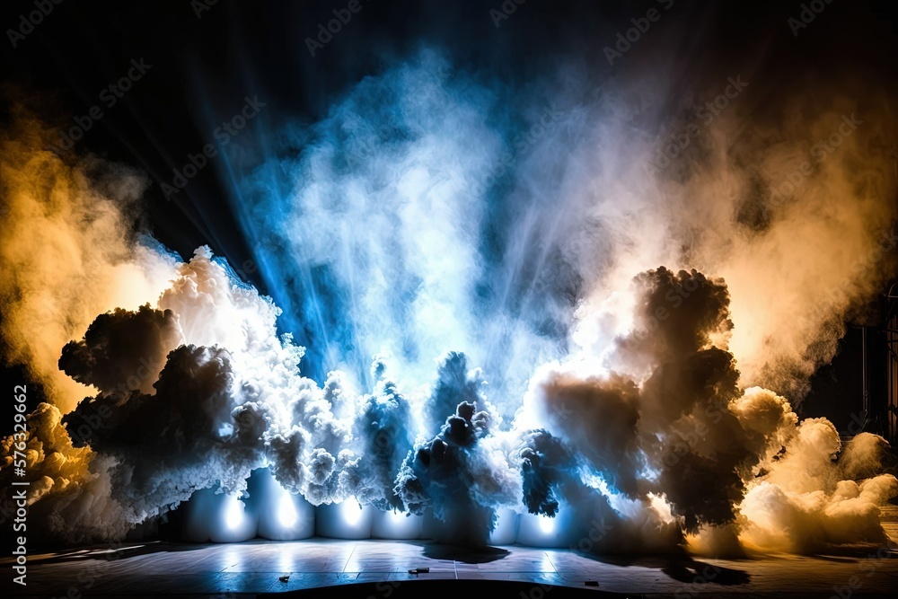 Smoke effects in concert and theater lighting. Generative AI