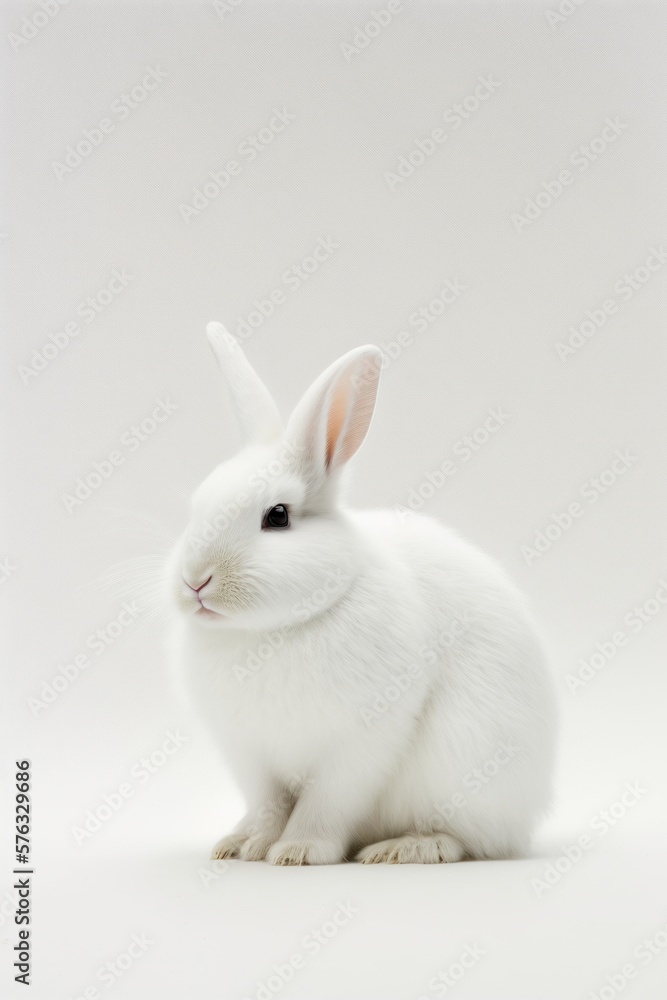 Fototapeta premium Lonely Easter bunny on white background. Generative AI.