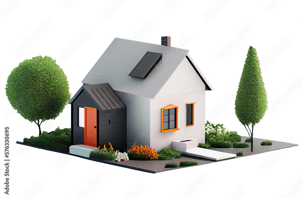 Mini house model. Real estate concept. illustration. - obrazy, fototapety, plakaty 