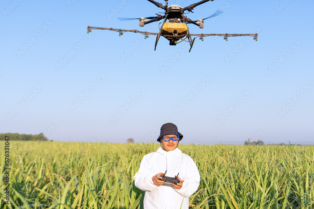 Farmer fly drone spray insecticide using high technology increasing productivity agriculture Farmer fly drone spray insecticide using high technology increasing productivity agriculture