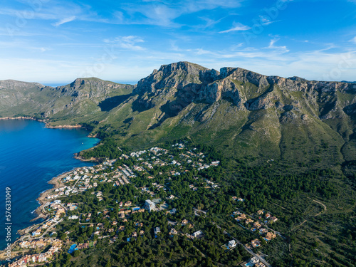 Aerial view, Colonia de Sant Pere near Betlem, Cap Ferrutx., Region Arta, Mallorca, Balearic Islands, Spain photo