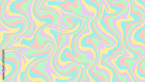 Abstract swirl background pastel colors. Hippie psychedelic groovy backdrop. Candy ice cream unicorn rainbow palette. Retro trendy wave design liquid effect vector iluustration for spring summer.