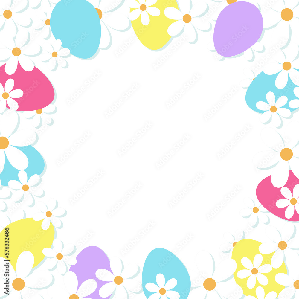 Easter frame with Easter eggs and white flowers Easter frame with Easter eggs and white flowers