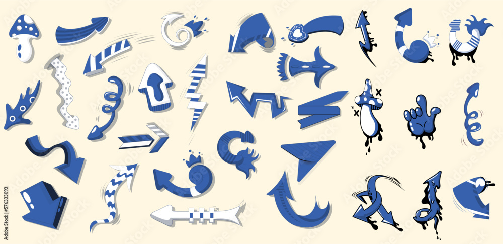 Vecteur Stock Retro arrows of various directions of the comic pop art ...