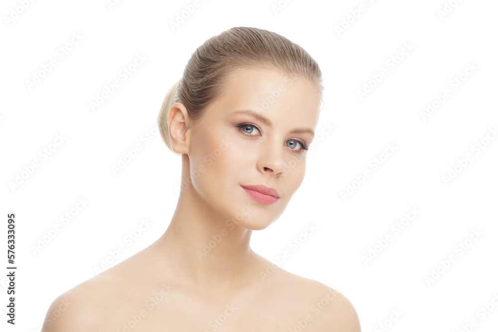 Close-up portrait of beautiful, fresh, healthy and sensual girl over white background Close-up portrait of beautiful, fresh, healthy and sensual girl over white background