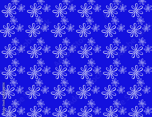 Beautiful floral pattern background, white on blue