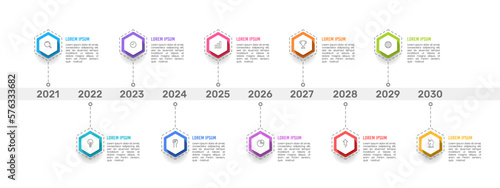 Infographic timeline hexagon 10 years. 10 years anniversary. Vector illustration.