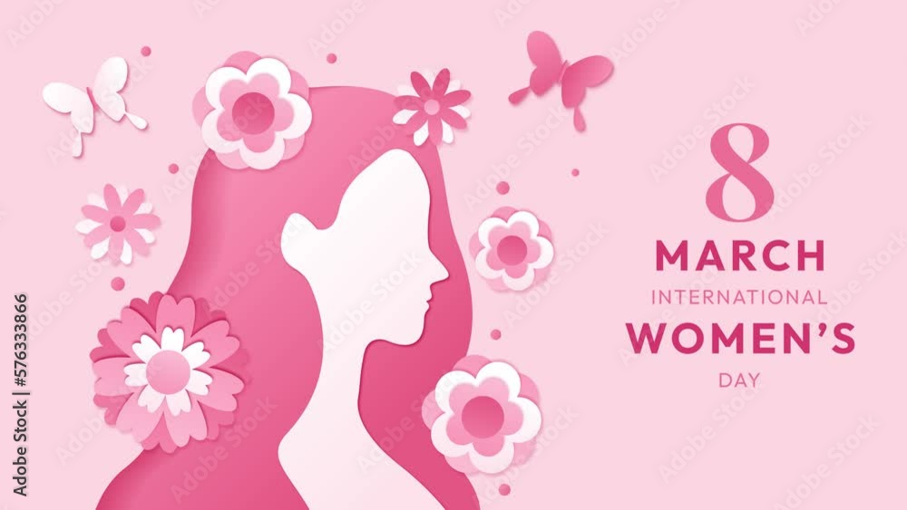 8 March International Women's day with Beauty Face Woman, Flowers, Butterfly and Text, 8 March, Happy Women's Day, 4k Animation 8 March International Women's day with Beauty Face Woman, Flowers, Butterfly and Text, 8 March, Happy Women's Day, 4k Animation