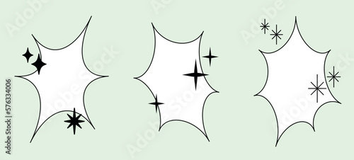 Set of vintage Y2K stars, bling, sparkle icons