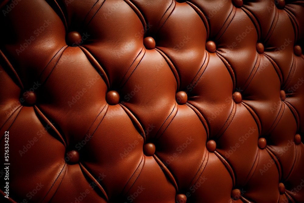 Fototapeta premium Brown Leather Upholstery With Buttons, Texture Background. Generative AI