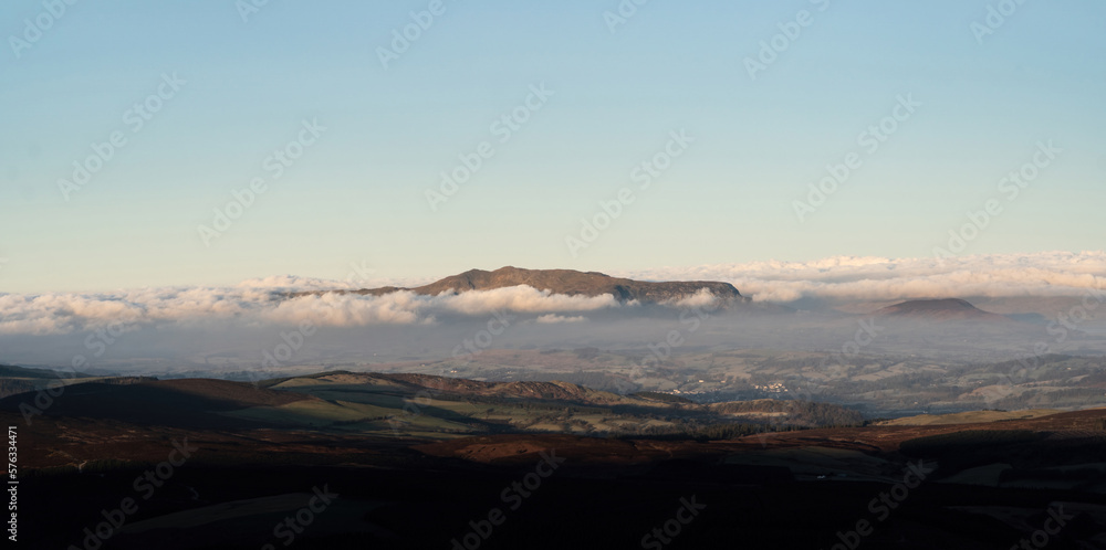 Aerial view of Arenig Fawr mountains of Snowdonia in Wales