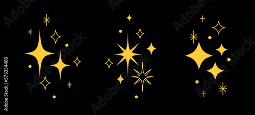 Set of vintage Y2K stars, bling, sparkle icons