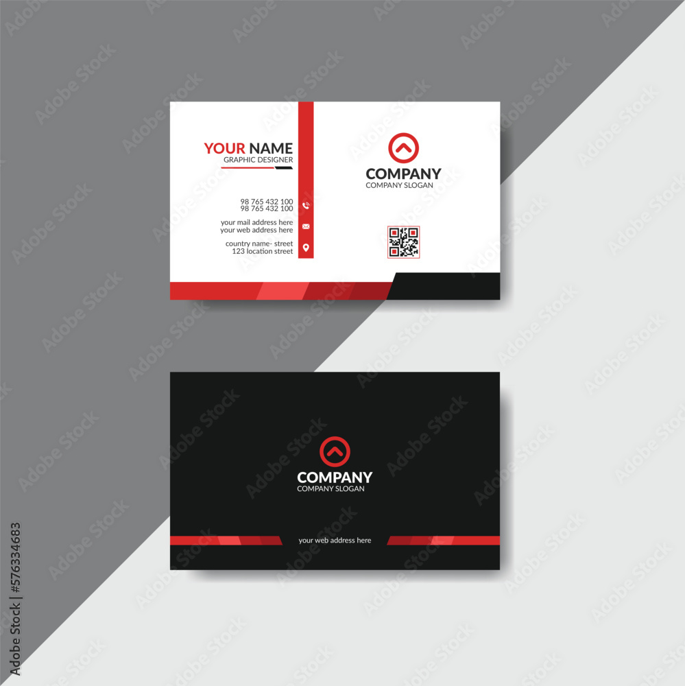 Corporate modern business card with red details, Creative visiting card