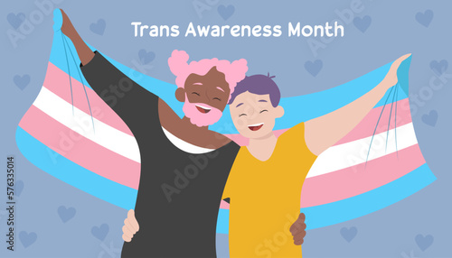 Illustration with two people for Trans Awareness Month