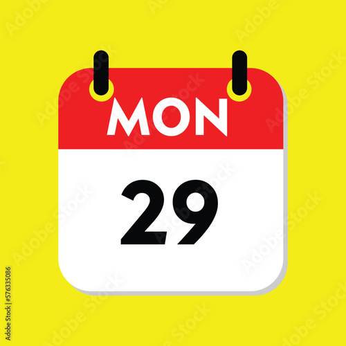 new calendar, 29 monday icon with yellow background, calender photo