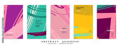 Abstract art backgrounds set. Minimal trendy paint brush strokes pattern with copy space for text design for Invitation, Party card,Social Highlight Covers and stories page. Vector illustration
