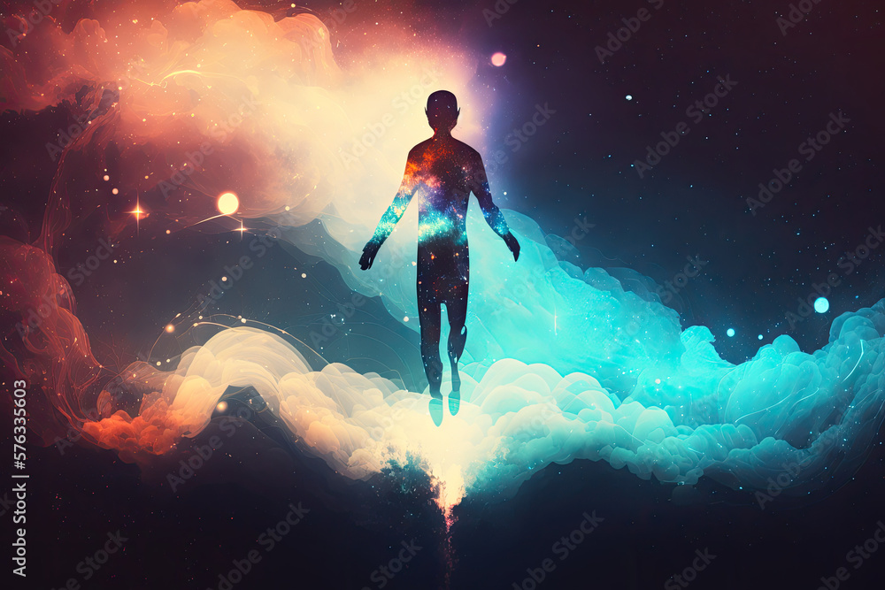 Human soul levitating in astral space, generative AI