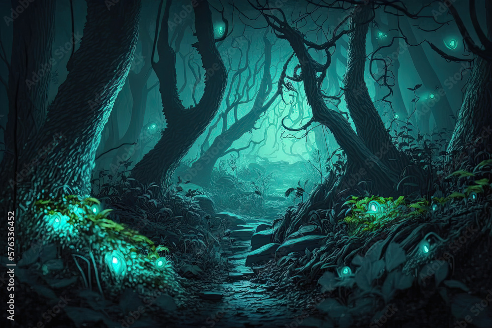 Gloomy fantasy forest, Generative AI Gloomy fantasy forest, Generative AI