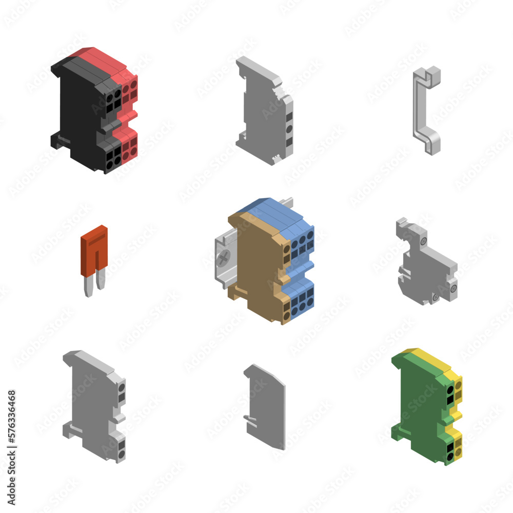 Terminal blocks for connecting wires with accessories, vector illustration. Terminal blocks for connecting wires with accessories, vector illustration.
