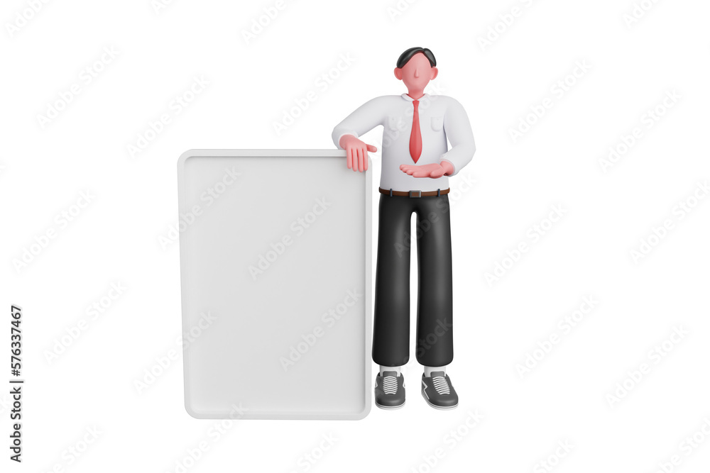Businessman standing with blank board 3d illustration Businessman standing with blank board 3d illustration