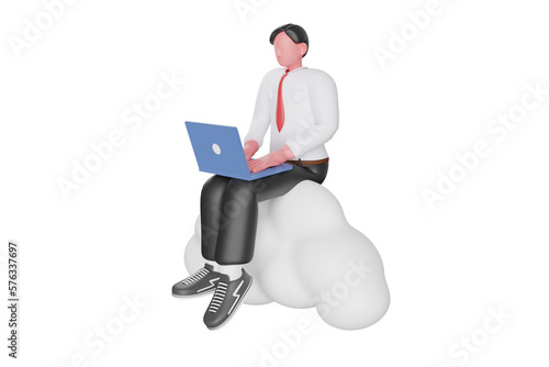 Businessman flying in the sky and working 3d illustration