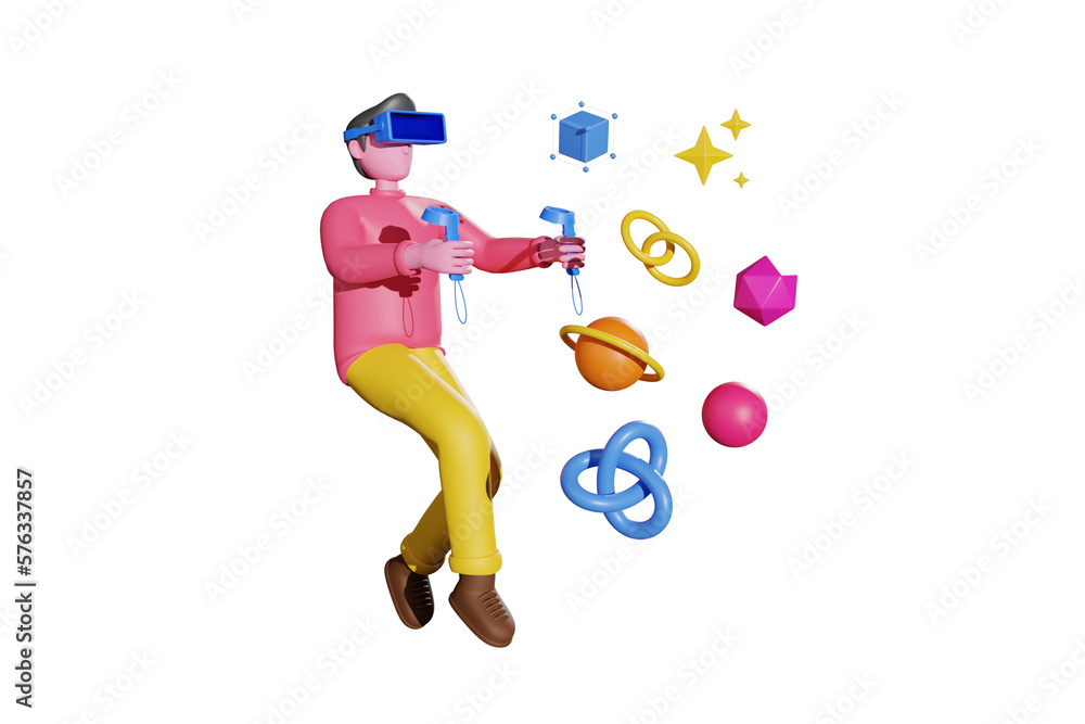 Fototapeta premium Boy taking VR space experience 3d illustration