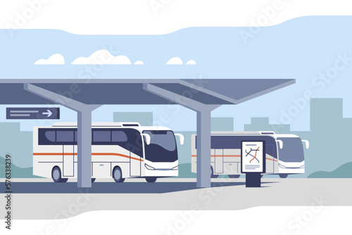 Intercity bus station. Waiting terminal for passenger carriage. Vector illustration for mobile and web graphics.