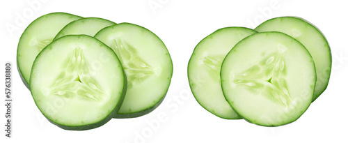 Sliced cucumber isolated, transparent png, PNG format, cut out, collection.