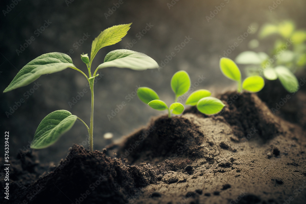 Fototapeta premium Young Plant Growing in the forest on a sunny day. Generative AI.