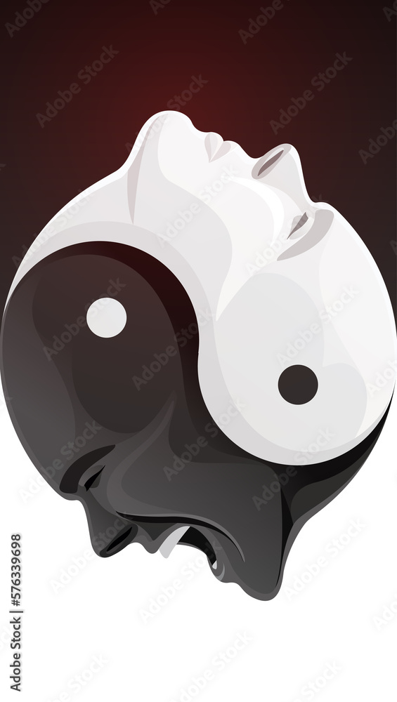 Fototapeta premium Yin yang symbol. Two abstract human heads