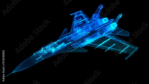Military Jet from. Air plane lines and connected to 3d form. 3d rendering.