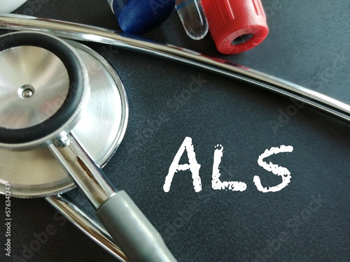 ALS or Amyotrophic lateral sclerosis a type of motor neuron disease, medical conceptual image, black background.