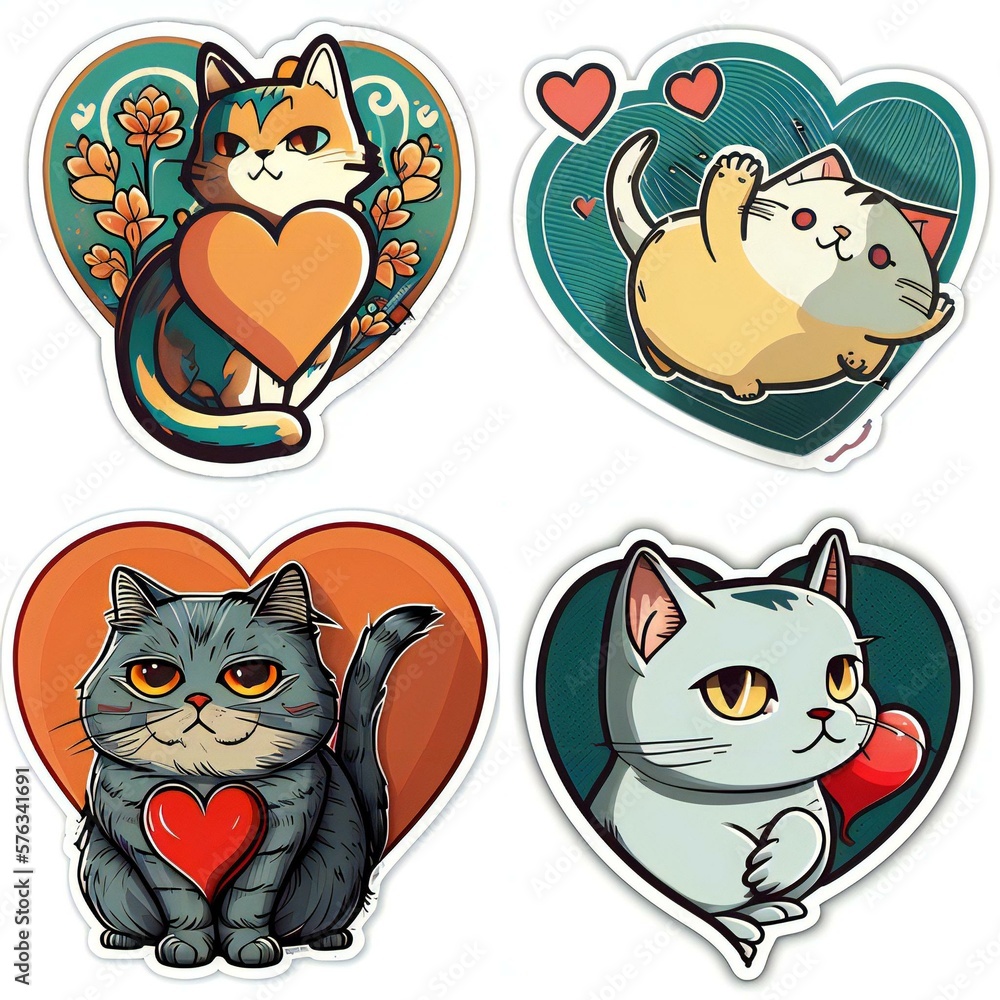 Fototapeta premium Cute cats vector sticker created with AI generative Technology