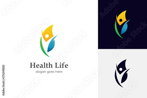 healthy life, people leaf logo icon design, for medical, health and physiotherapy, Chiropractic and wellness center logo element, Ecological and biological product concept sign