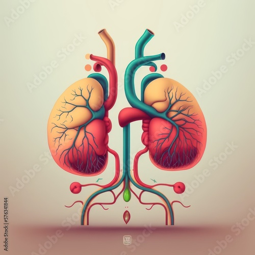 human kidney anatomy art illustration, GENERATIVE AI photo