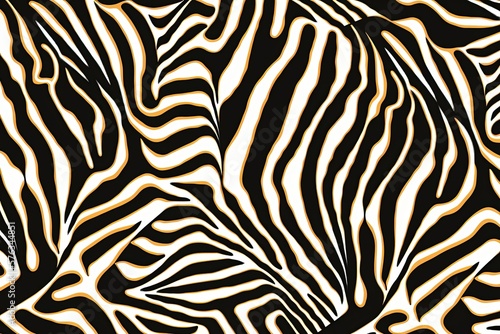 Seamless pattern of zebra stripes. The pattern looks like tiger stripes. Fabrics made from the hides of wild animals serve as an artistic backdrop. There is a black and white picture of it. Generative