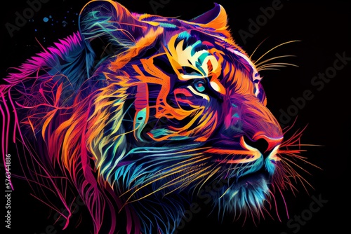 Tiger Head On Vibrant Color. Generative AI