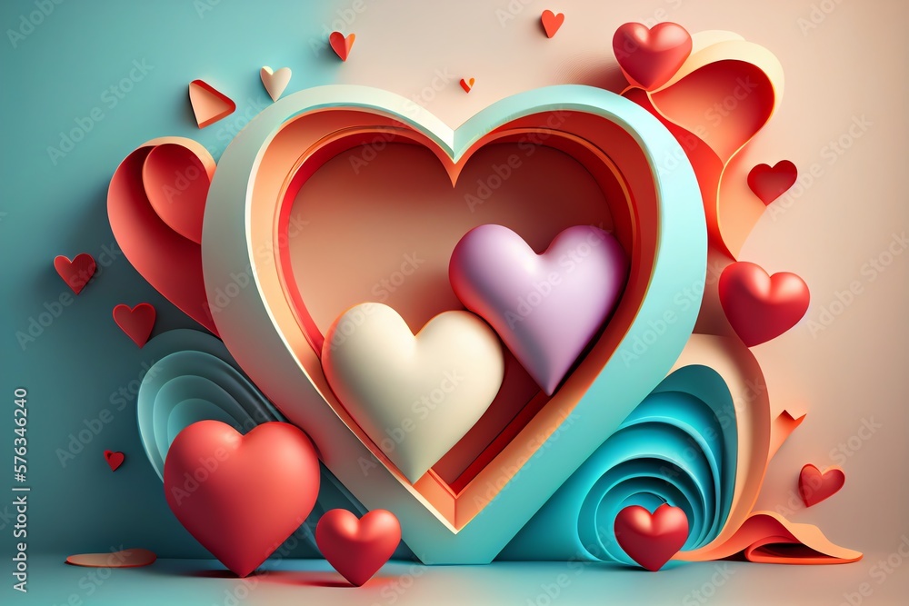 ValentineS Day Design. Valentine Day Concept. Romantic Background. 3D Design. Generative AI