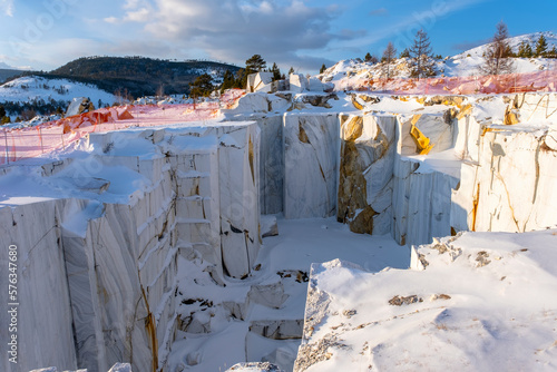 Abandoned marble quarry near the village of Buguldeyka on Lake Baikal in February, Russia photo