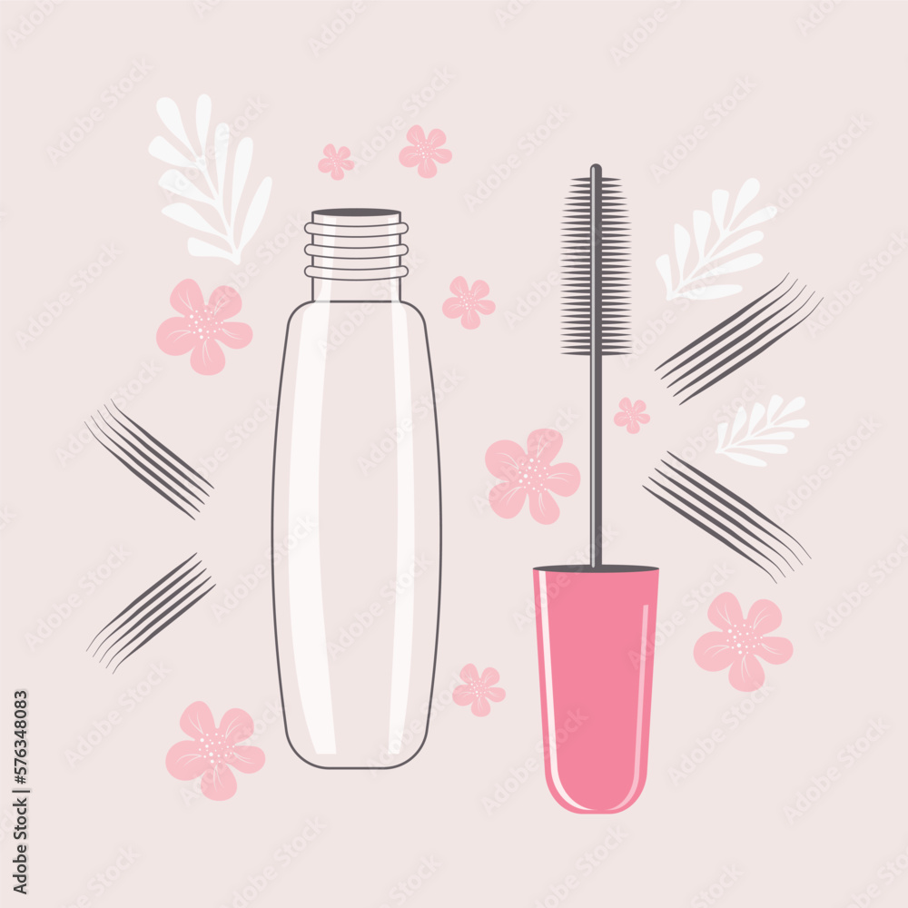 Mascara in a hand-drawn style. Natural cosmetics. Vector illustration Mascara in a hand-drawn style. Natural cosmetics. Vector illustration