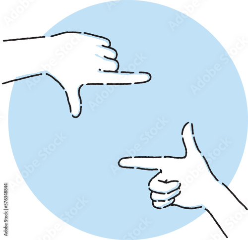 Illustration of a gesture of framing with hands. Determine camera composition.