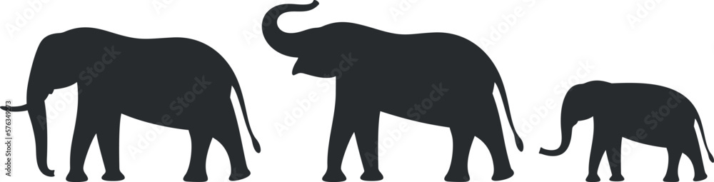 Elephant silhouette. Isolated elephant silhouette on white background