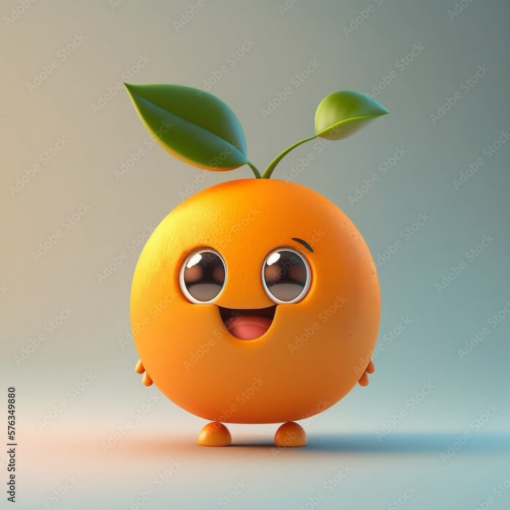 Cute Cartoon Orange Fruit 3D Character Rendering generative ai Cute Cartoon Orange Fruit 3D Character Rendering generative ai