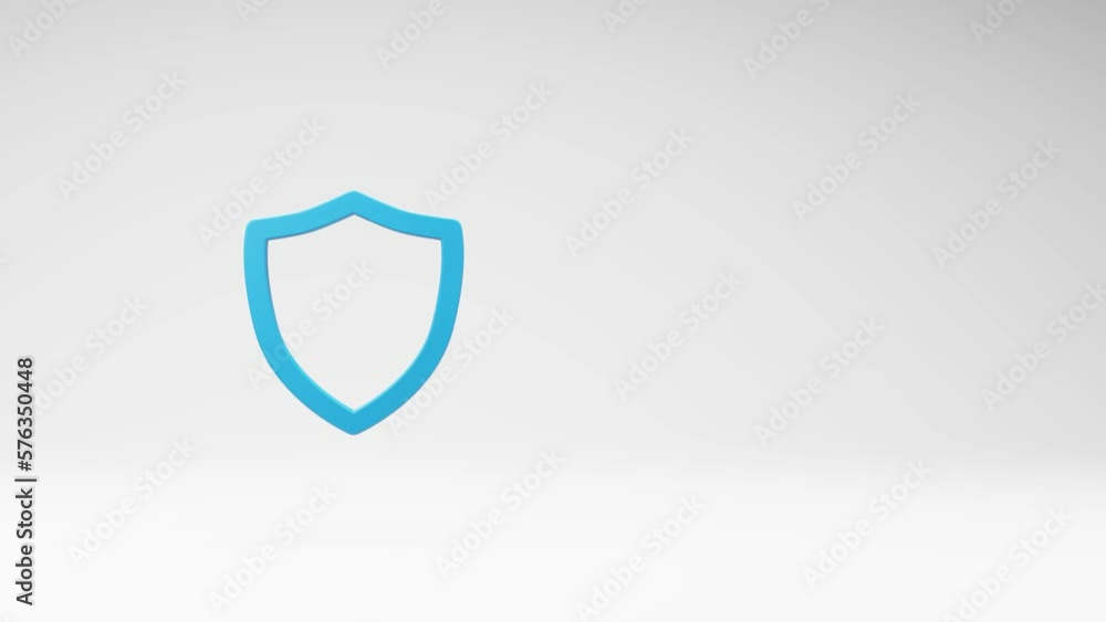 Blue Outline Shield Shape Spinning on a Studio Light Gray Background, Seamless Loop 3D Animation with Copy Space Blue Outline Shield Shape Spinning on a Studio Light Gray Background, Seamless Loop 3D Animation with Copy Space