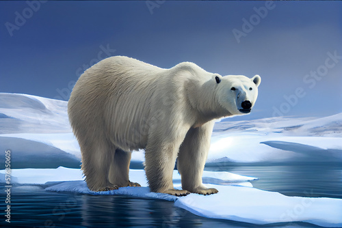 A polar bear is facing the melting ice. Generative AI